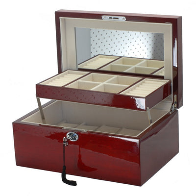 Pearl Time Jewellery And Watch Box Cherry Tone Finish 30cm Open PJ620-3