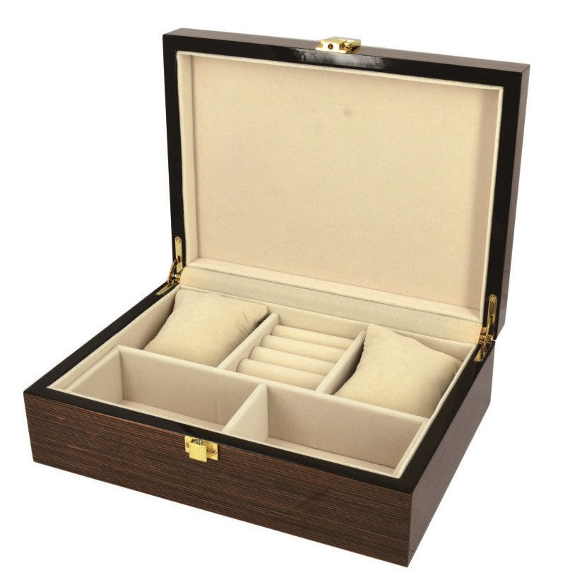 Pearl Time Jewellery Box Cream Interior Gloss Grain Veneer Finish 23cm PJ025 Open