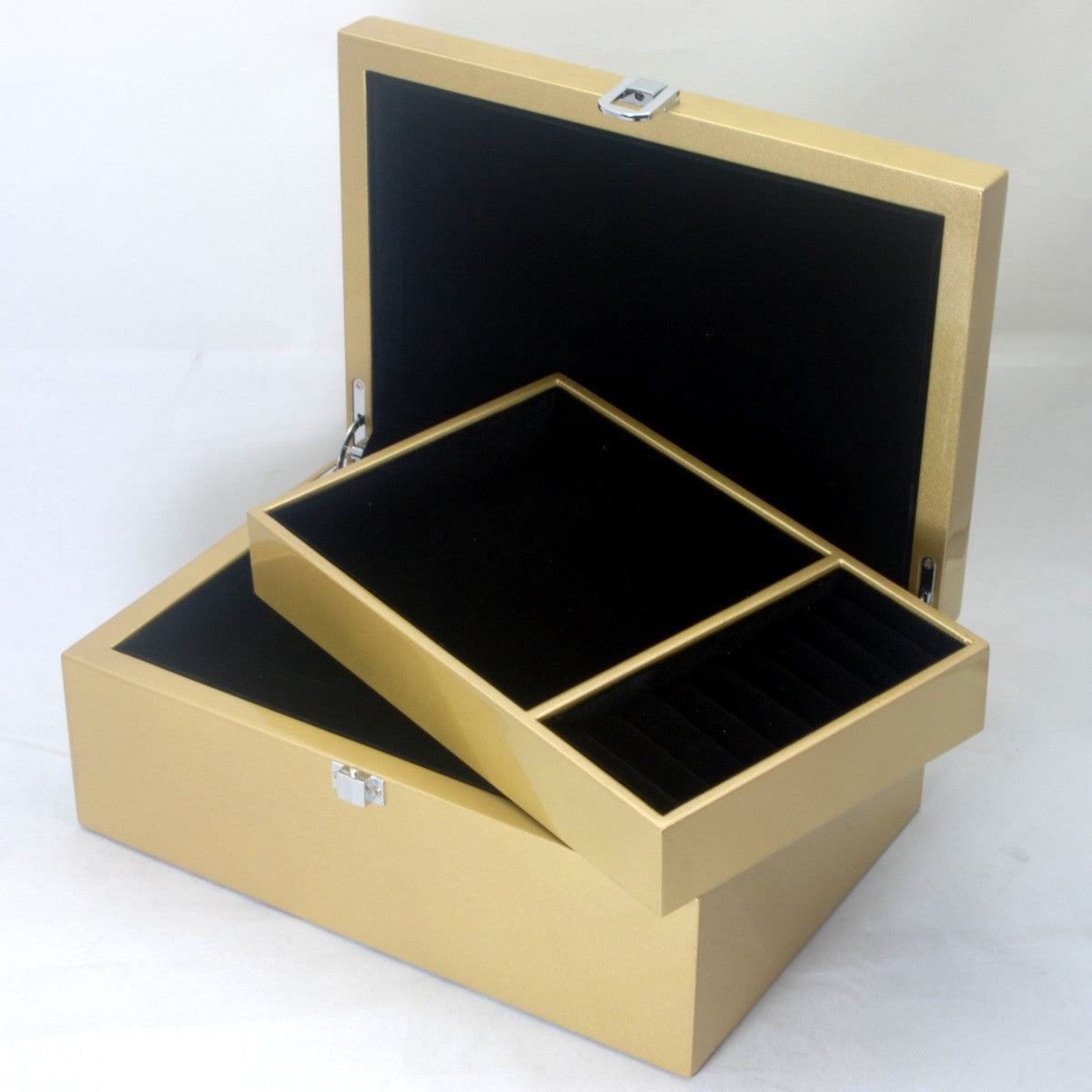 Kandi Jewellery Box Black Interior Metallic Gold Finish 25cm Open KJ03MGD