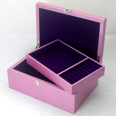 Kandi Jewellery Box Purple Interior Metallic Pink Finish 25cm Open KJ03MPK