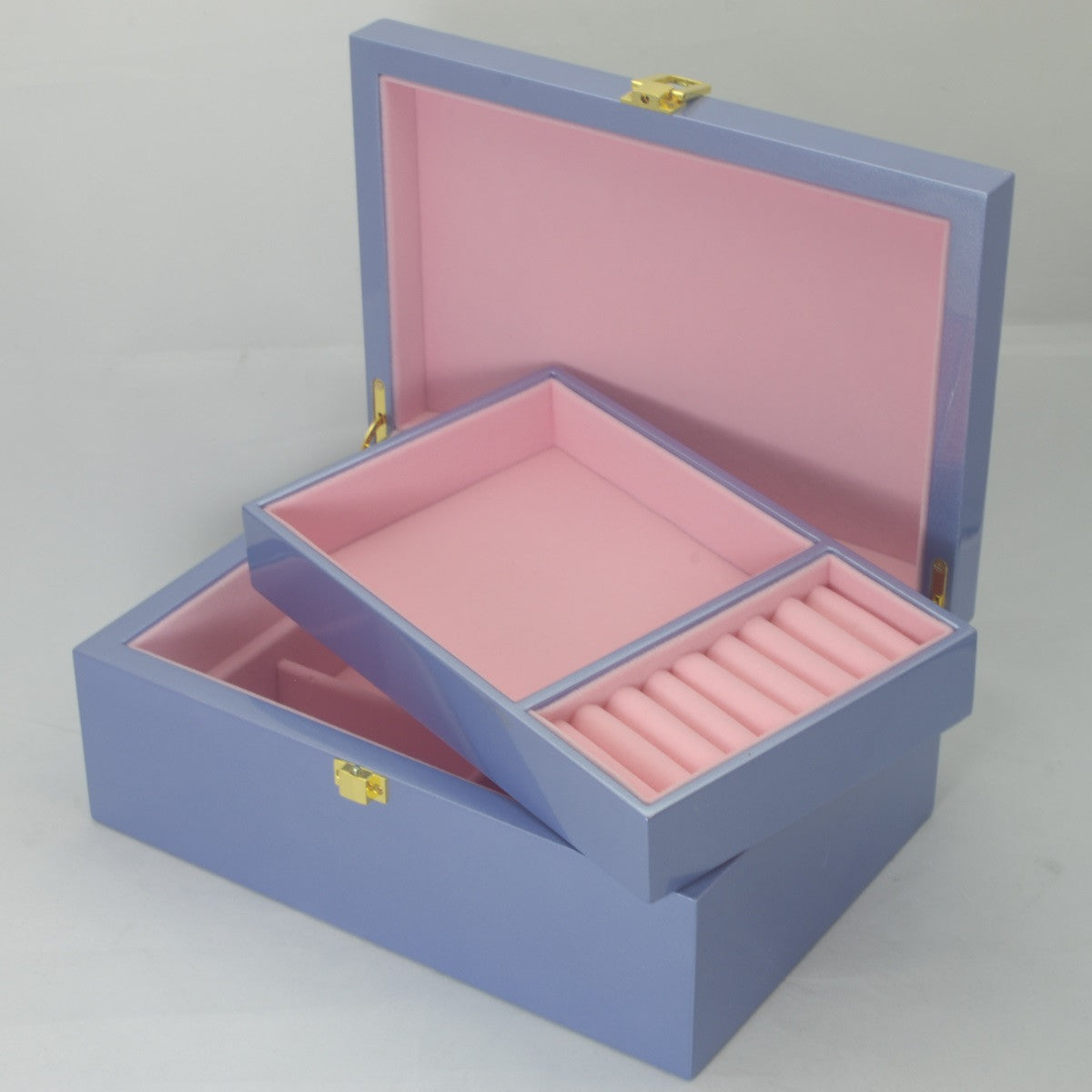 Kandi Jewellery Box Strawberry Pink Interior Metallic Blue Finish 25cm Open KJ03MBU