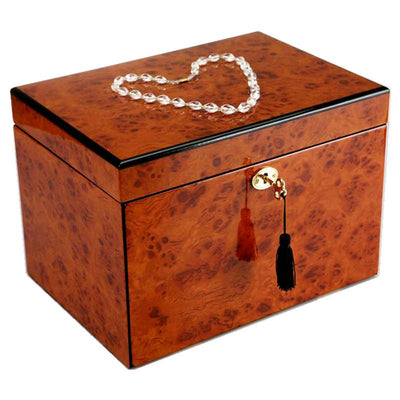 Pearl Time Multiple Drawer Jewellery Box Brown Piano Finish 28cm Closed PTJB064