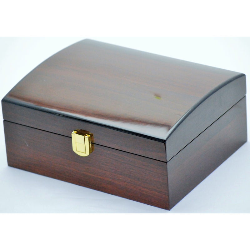 Pearl Time Jewellery And Watch Box Curved Top Dark Brown Finish 20cm Open PJ815Q