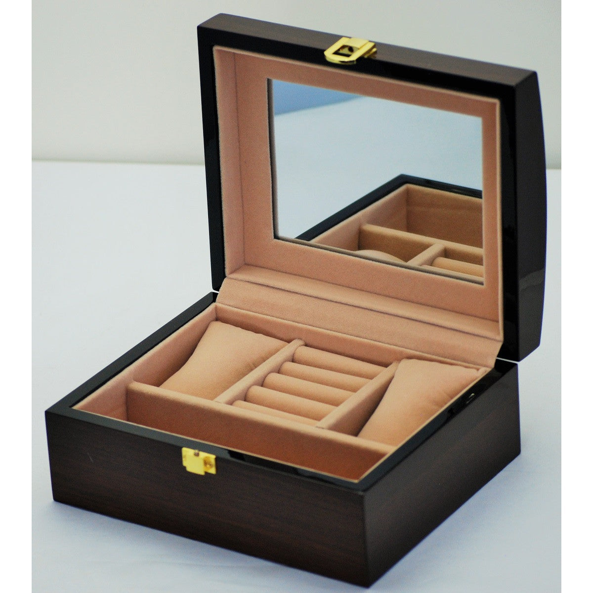Pearl Time Jewellery Watch Box, Curved Top, Dark Brown Finish, 20cm